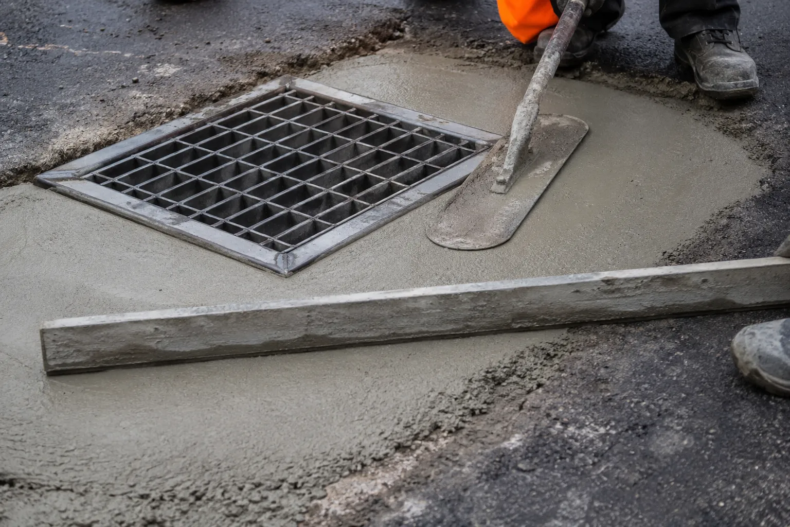 Asphalt Repair Around Drains and Grates in Maple being fabricated and installed by The Grate Guys