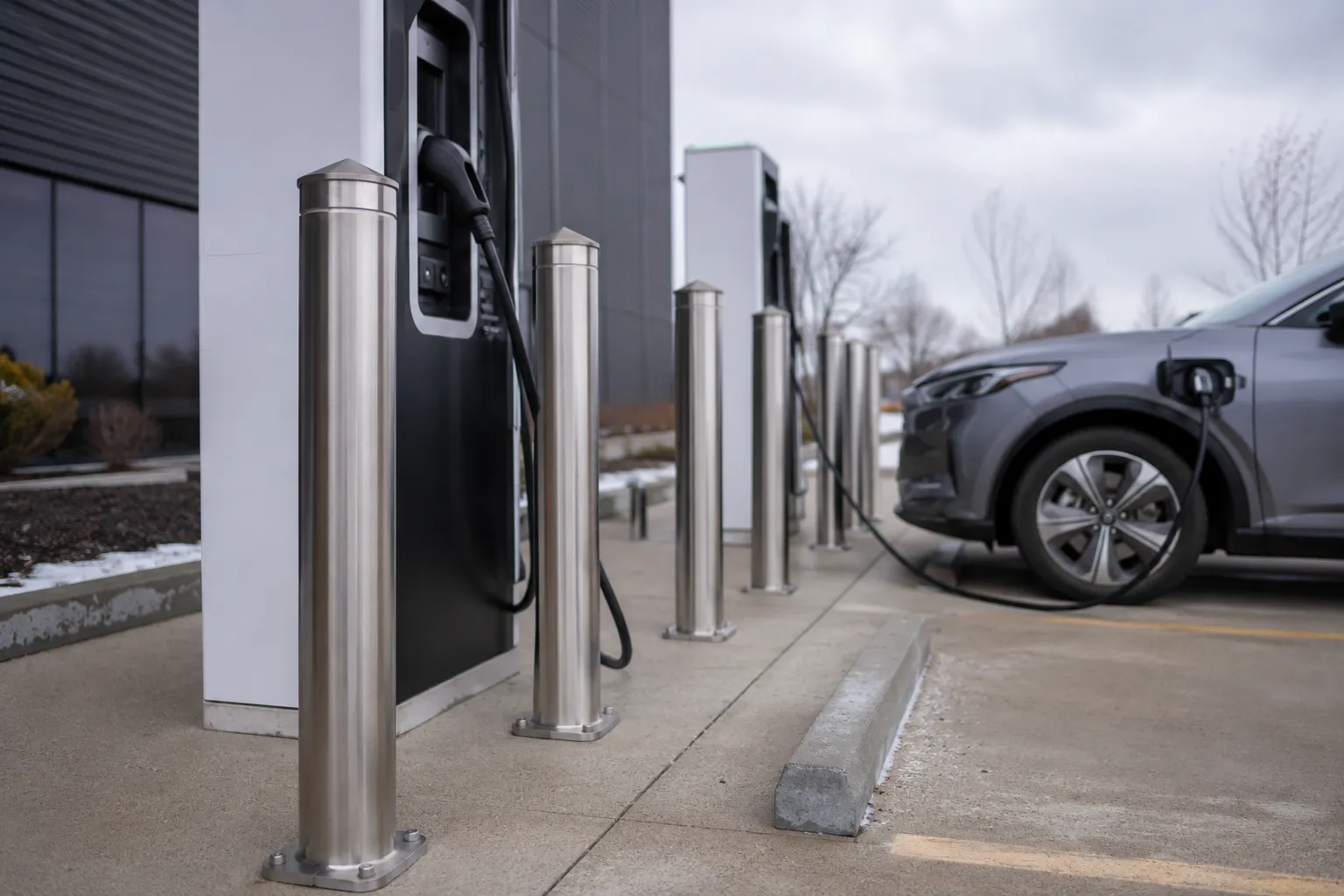 EV Charger Bollards in Maple, Ontario — fabricated and installed by The Grate Guys
