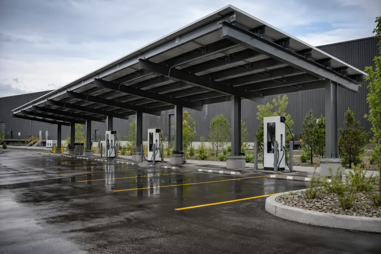 Completed EV Charging Canopies installation by The Grate Guys