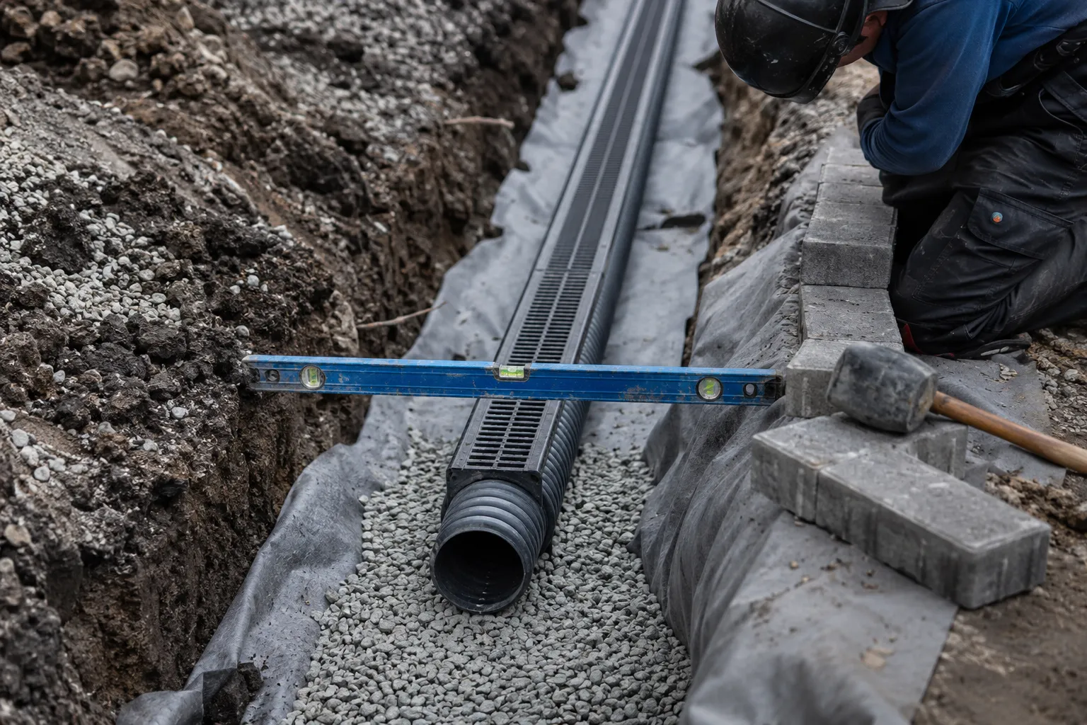 French Drain Installation in Maple being fabricated and installed by The Grate Guys