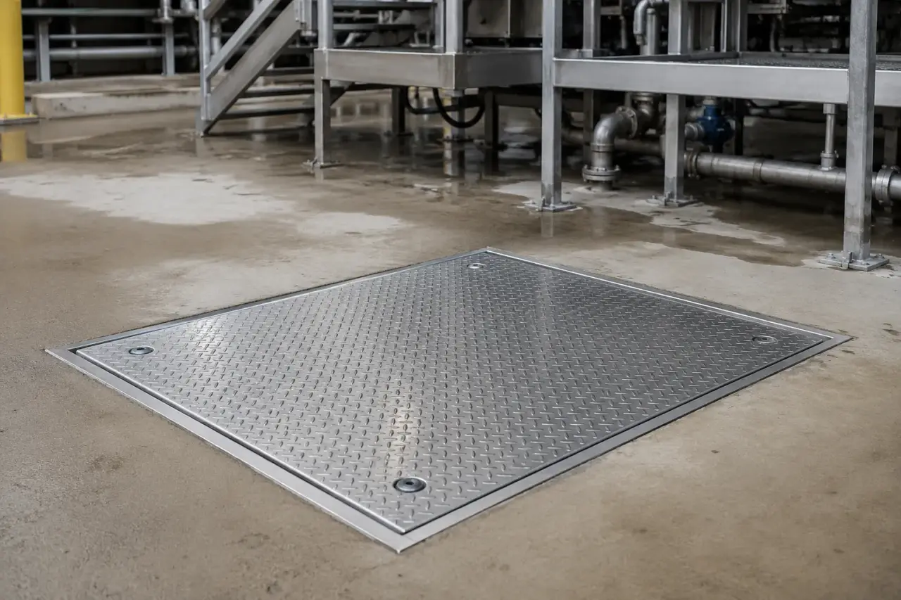 Hygienic Access Covers being fabricated and installed by The Grate Guys