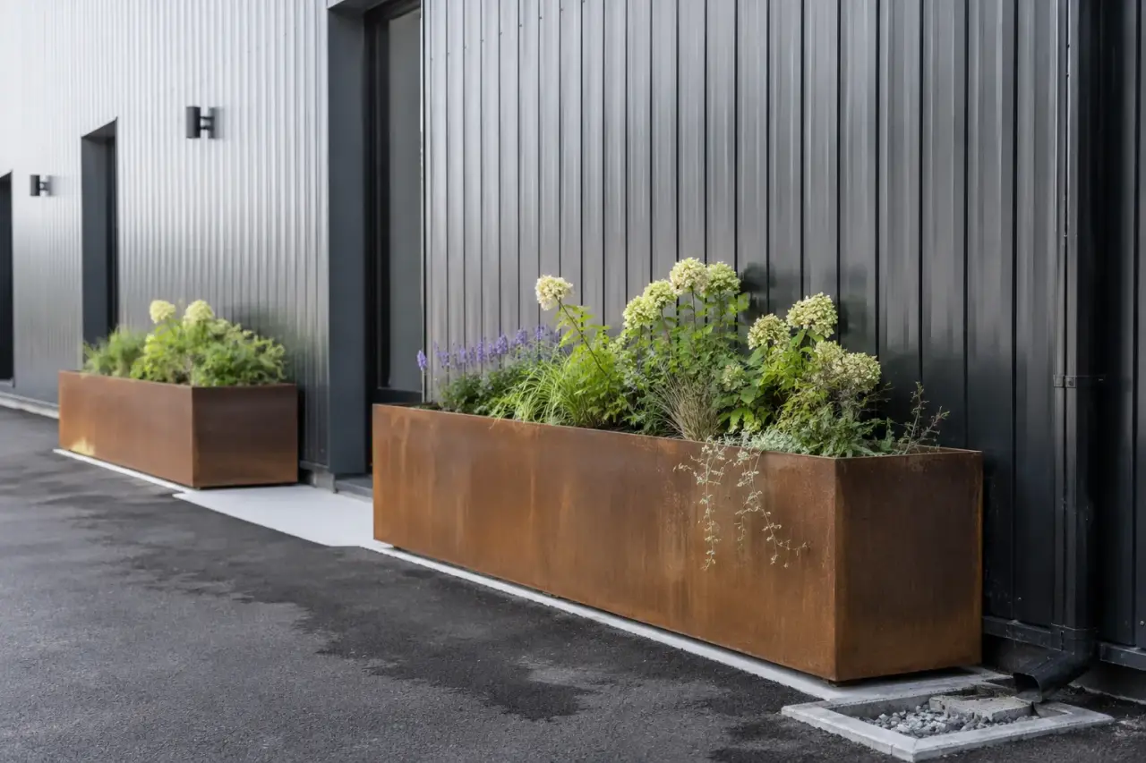 Completed Metal Planters installation by The Grate Guys