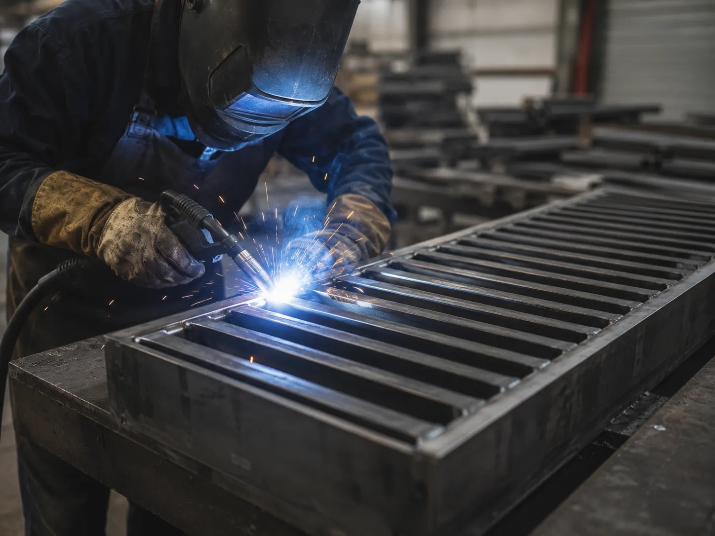 Trench Drain Grates in Maple being fabricated and installed by The Grate Guys