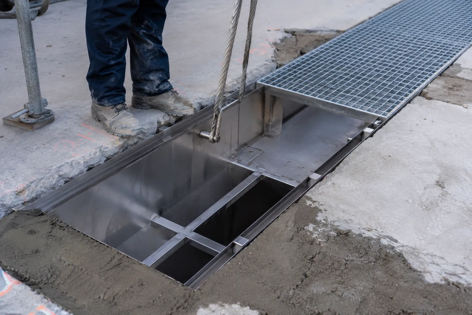 Trench Drain Installation in Maple being fabricated and installed by The Grate Guys